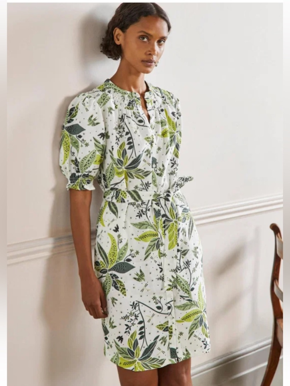 Boden Linen Tropical Print Shirt Dress